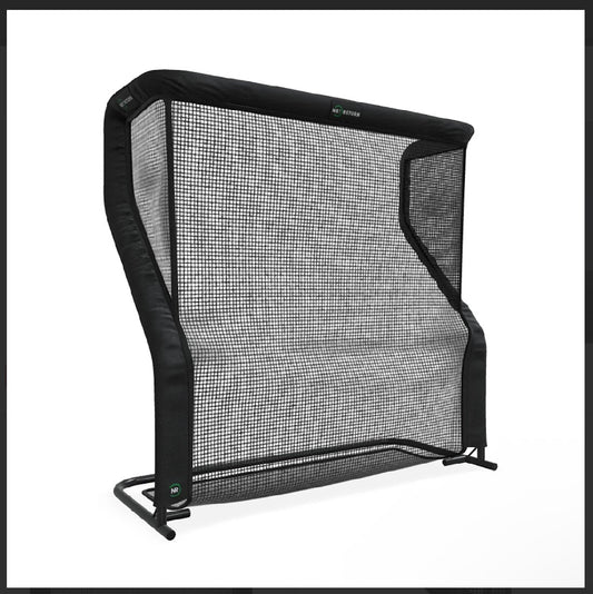 Front angled view of The Net Return Pro 8 Series golf practice net - portable indoor outdoor training net - ALLBGT