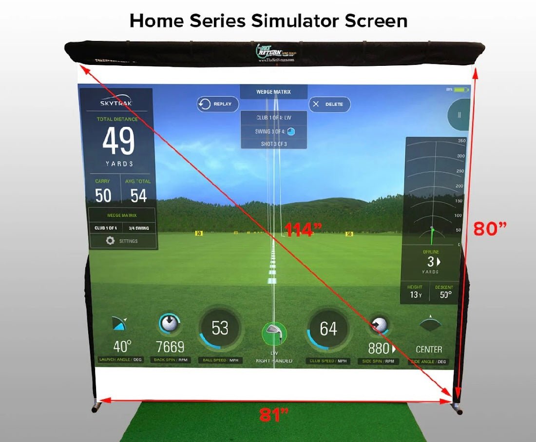 Front view of The Net Return Pro 8 golf simulator kit with full impact screen and golf projection - ALLBGT