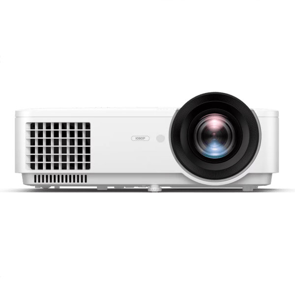 Front view of BenQ LH820 HD Short Throw DLP Laser Projector with 3600 lumens brightness and sleek white design - ALLBGT