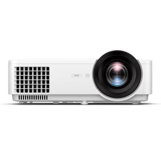 Front view of BenQ LH820 HD Short Throw DLP Laser Projector with 3600 lumens brightness and sleek white design - ALLBGT
