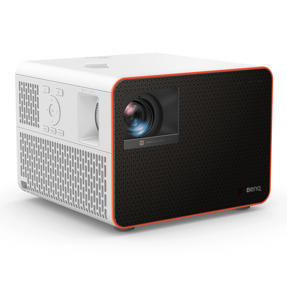 Angled view of BenQ X3100i projector - modern 4K UHD short throw design for immersive visuals - ALLBGT