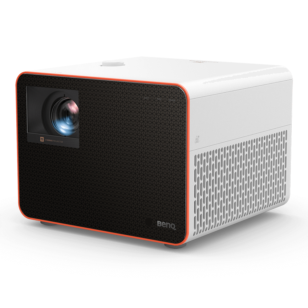 BenQ X3100i projector side view showing sleek orange trim and lens - ultra-short throw 4K display - ALLBGT