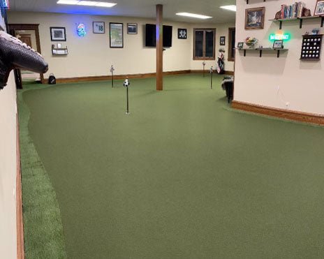"Indoor setup of the Big Moss Commander GST Custom Putting Studio - Fits SIG Pro, Sim-in-a Box installed in home - ALLBGT"