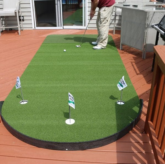 Golfer Practicing Big Moss Commander Putting Green - durable indoor outdoor golf mat for home or patio use - ALLBGT