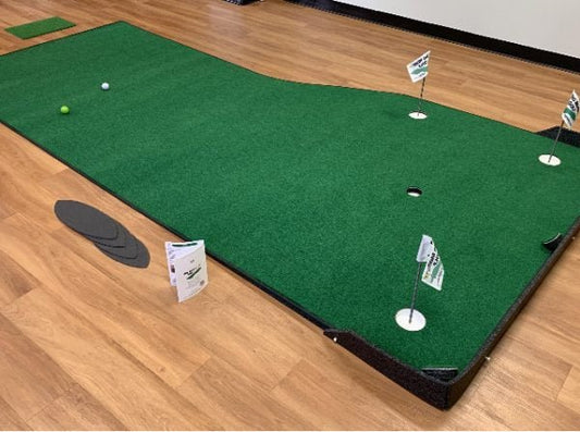 Angled view of Big Moss Country Club 612 Putting Green - premium indoor putting mat for home golf training - ALLBGT