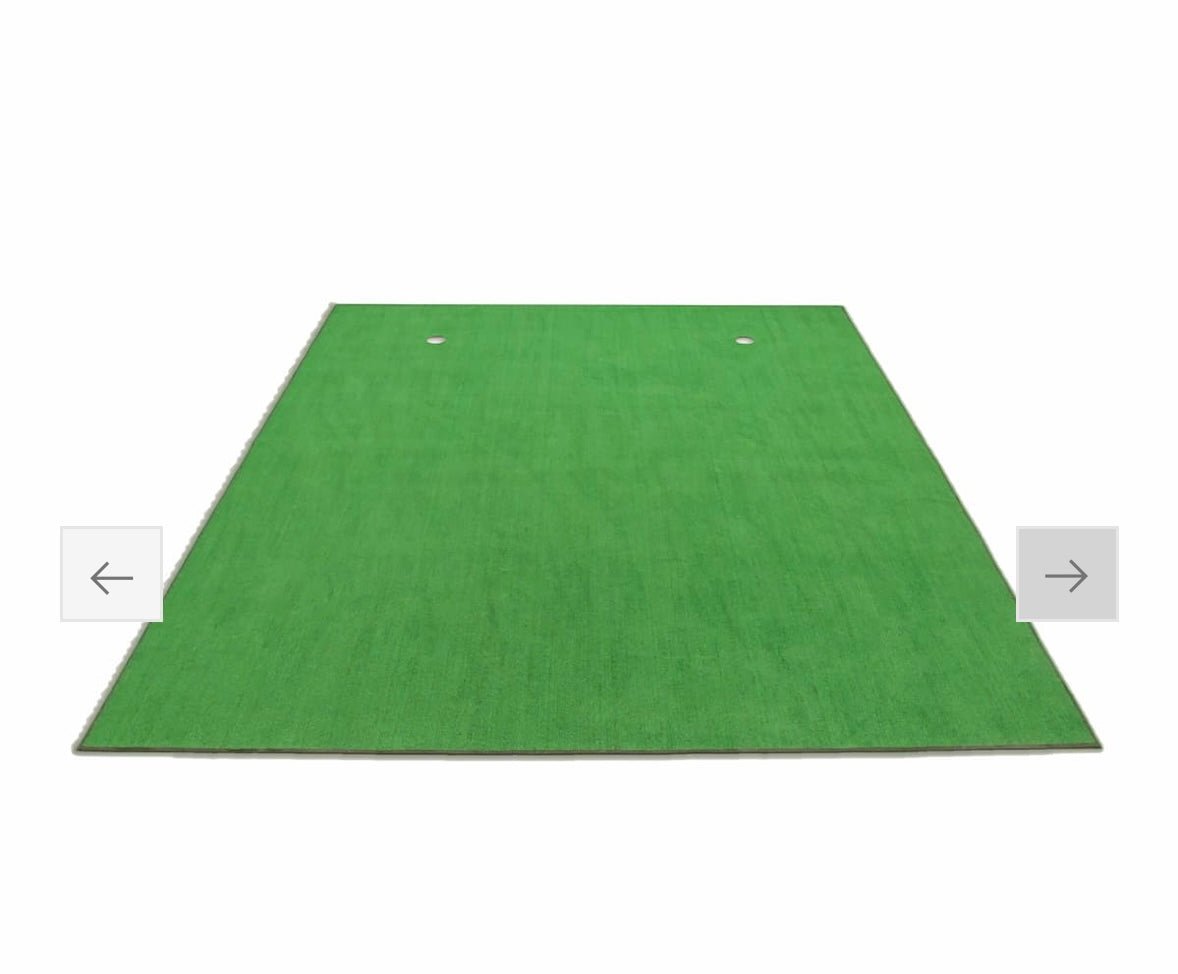 “Top view of Big Moss Golf Simulator Turf mat showing smooth green surface and cup holes - ALLBGT.”