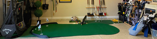 Big Moss Super G Putting Green - large indoor golf practice mat setup with multiple holes in training area -  ALLBGT
