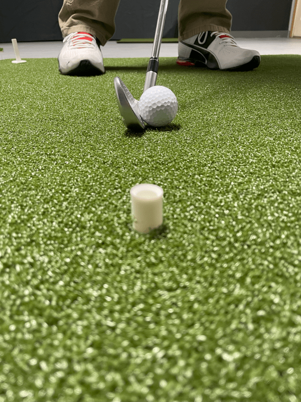 Golfer Placing ball on Big Moss True Launch Hitting Mat 4'x 5' - realistic turf texture for accurate swing feel - ALLBGT