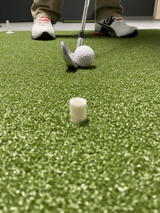 Golfer Placing ball on Big Moss True Launch Hitting Mat 4'x 5' - realistic turf texture for accurate swing feel - ALLBGT