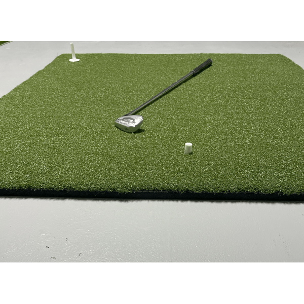 Close-up of golf club and ball setup on Big Moss True Launch Hitting Mat 4'x 5' - premium indoor practice turf - ALLBGT