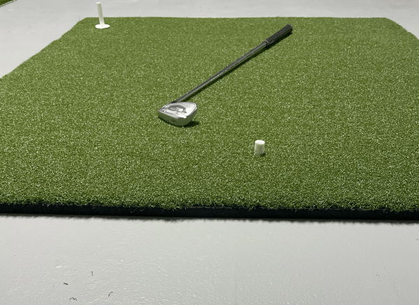 Big Moss True Launch PLUS 5'x10' Hitting Mat with golf club on realistic turf - ALLBGT