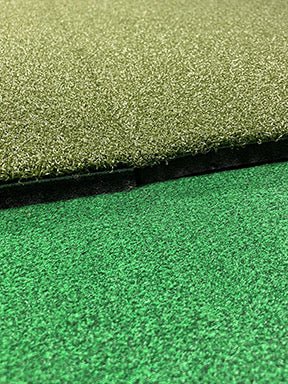 Close-up of turf texture and foam base on Big Moss True Launch PLUS R/L ready SIM Kit 5'x 9' hitting surface - ALLBGT