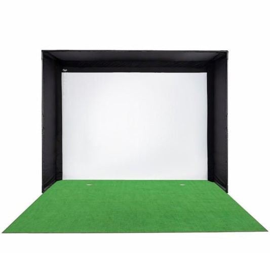 "Front view of Big Moss V2 GST Putting Studio perfectly fitted inside Carl's Place DIY Golf Simulator Enclosure - ALLBGT"