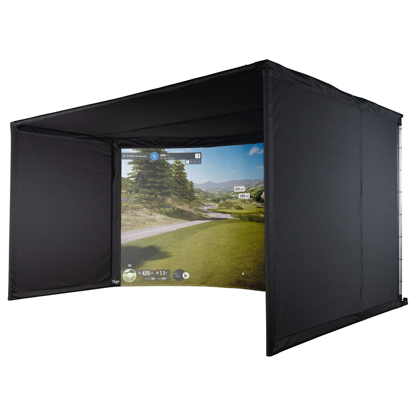 Detailed view of Carl's Place Curved Golf Simulator Enclosure with Gray Screen - Immersive Setup - ALLBGT