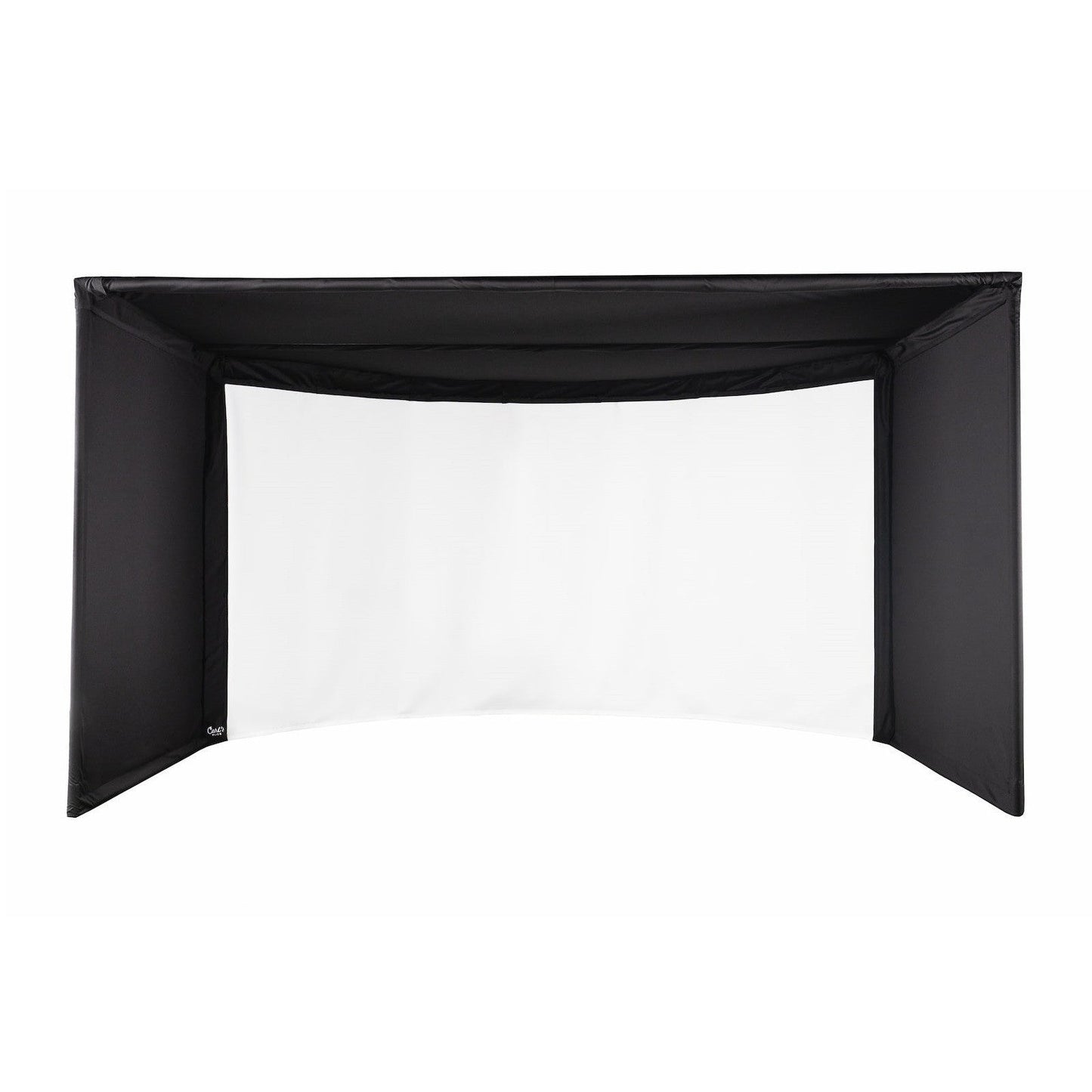 Full setup of Carl's Place Curved Golf Simulator Enclosure with Gray Screen - Immersive Setup - ALLBGT