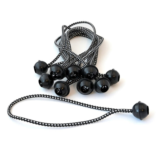"Carl’s Place 9-inch Black Ball Bungees for golf simulator enclosures - durable stretch cords for impact screens - ALLBGT"