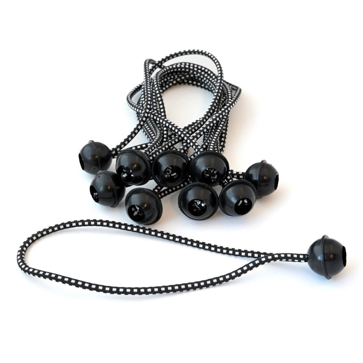 "Carl’s Place 9-inch Black Ball Bungees for golf simulator enclosures - durable stretch cords for impact screens - ALLBGT"