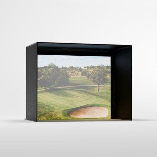 Front view of Carl’s Place DIY Golf Simulator Enclosure Kit with Impact Screen - ALLBGT