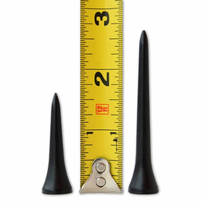Carl’s Place Driver Tees in two sizes beside measuring tape - height options for indoor golf simulators. -ALLBGT