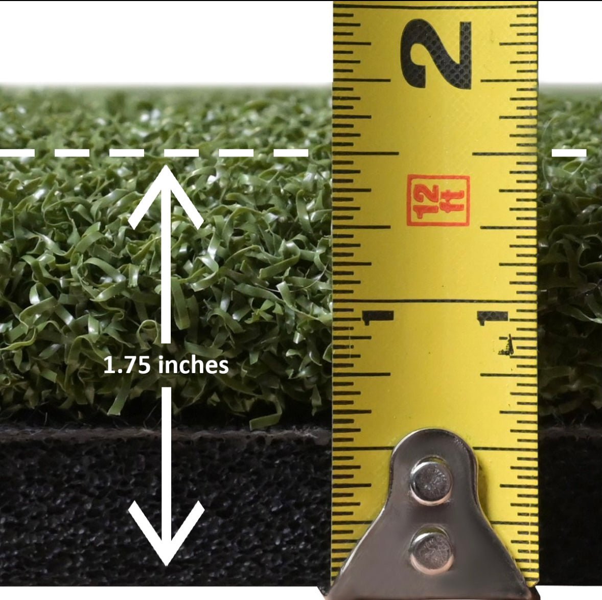 "Thickness measurement of Carl’s Place HotShot Golf Mat System turf height for realistic feel - ALLBGT."