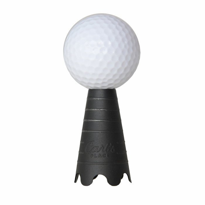 Carl’s Place HotShot Indoor Golf Tee with golf ball on top for simulator hitting mat practice setup. - ALLBGT