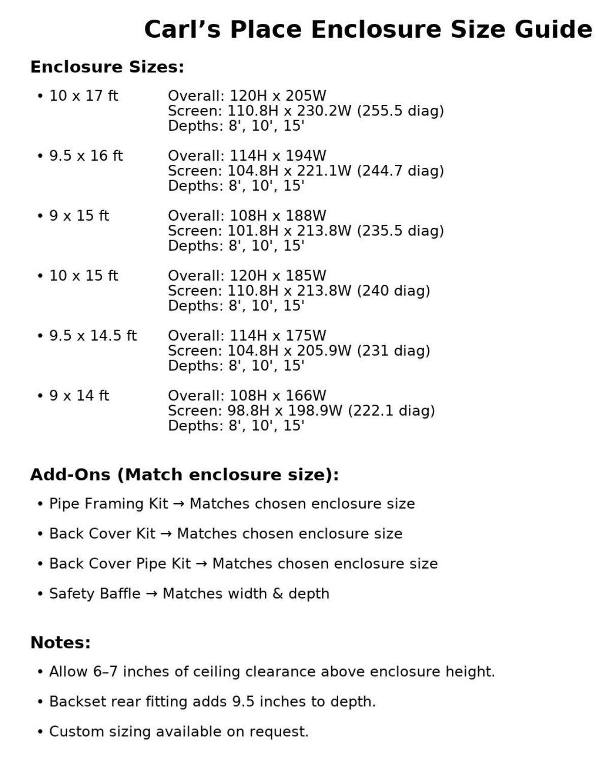 Dimensions of the Pipe Frame Kit for Carl's Place – Build a Professional Golf Simulator Enclosure - ALLBGT