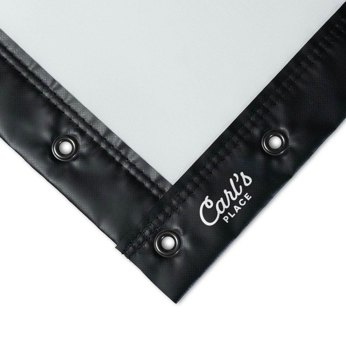 Corner view of Carl’s Place Premium Golf Impact Screen - reinforced edge with black border and loop fastener - ALLBGT