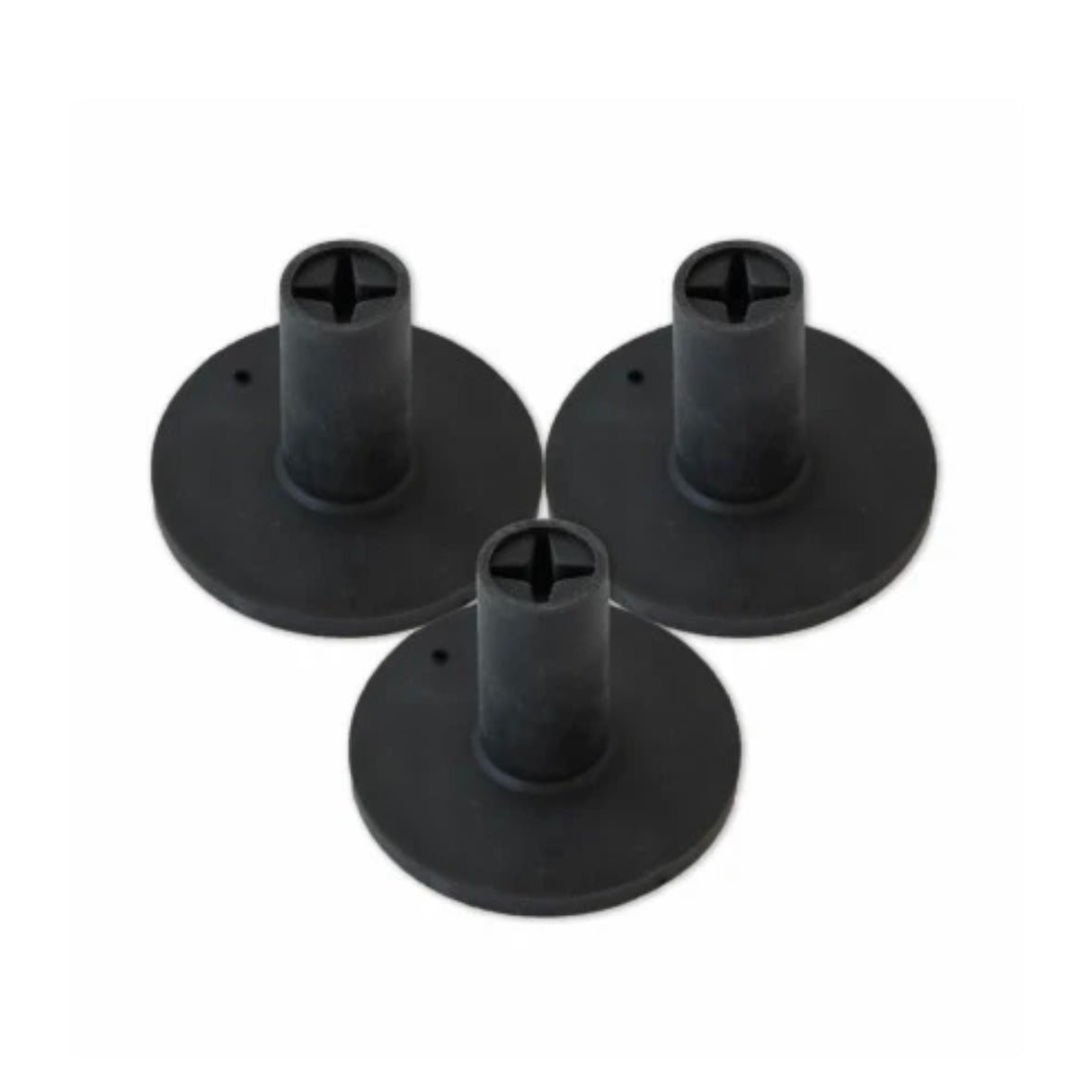 Top view - Carl’s Place Rubber Tee Holder set of three black golf tee holders for indoor and outdoor hitting mats - ALLBGT