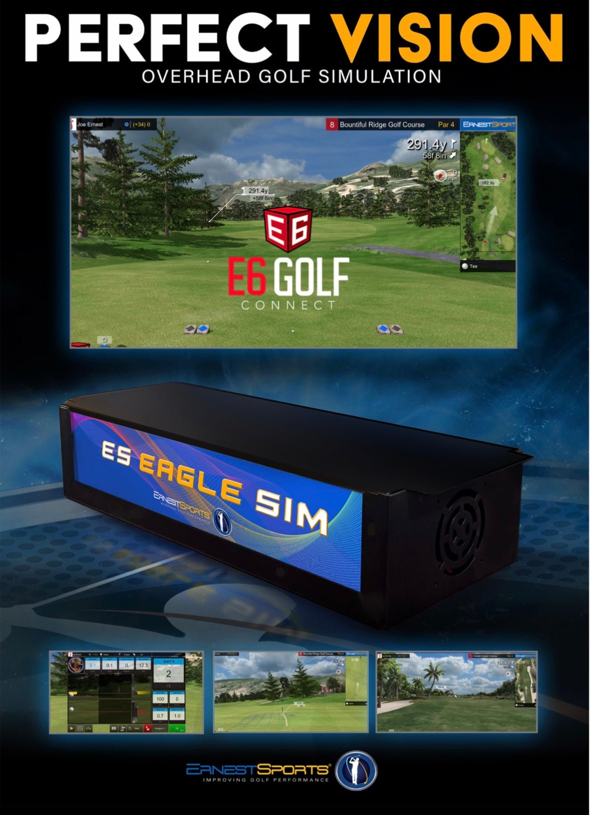 Ernest Sports Eagle SIM overhead launch monitor with E6 Golf Connect software for accurate swing analysis - ALLBGT