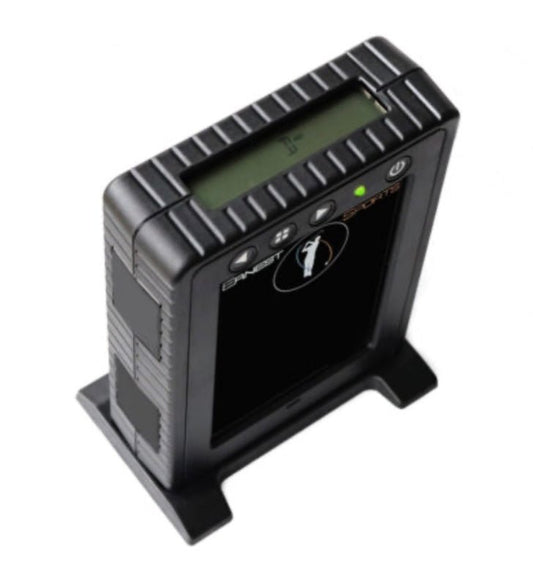 Front angle of Ernest Sports ES Tour Plus Launch Monitor 2.0 showing compact design and control display - ALLBGT