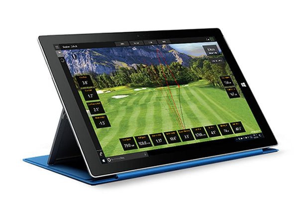 Tablet display showing data from Ernest Sports ES Tour Plus Launch Monitor 2.0 with golf performance stats - ALLBGT