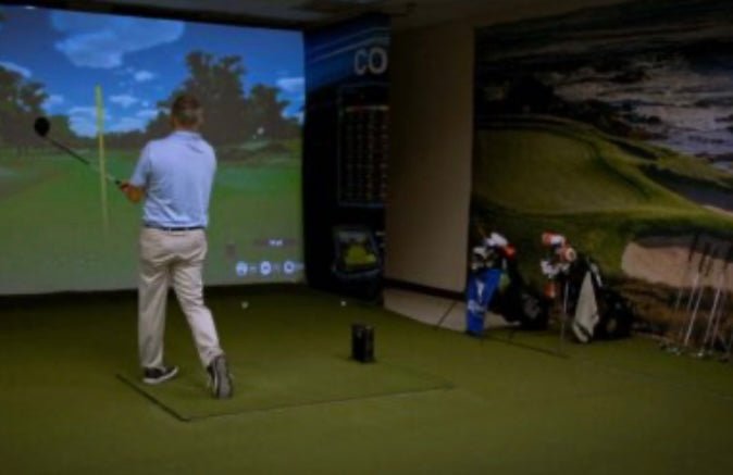 Indoor golf training session with Ernest Sports ES Tour Plus Launch Monitor 2.0 tracking shot data - ALLBGT