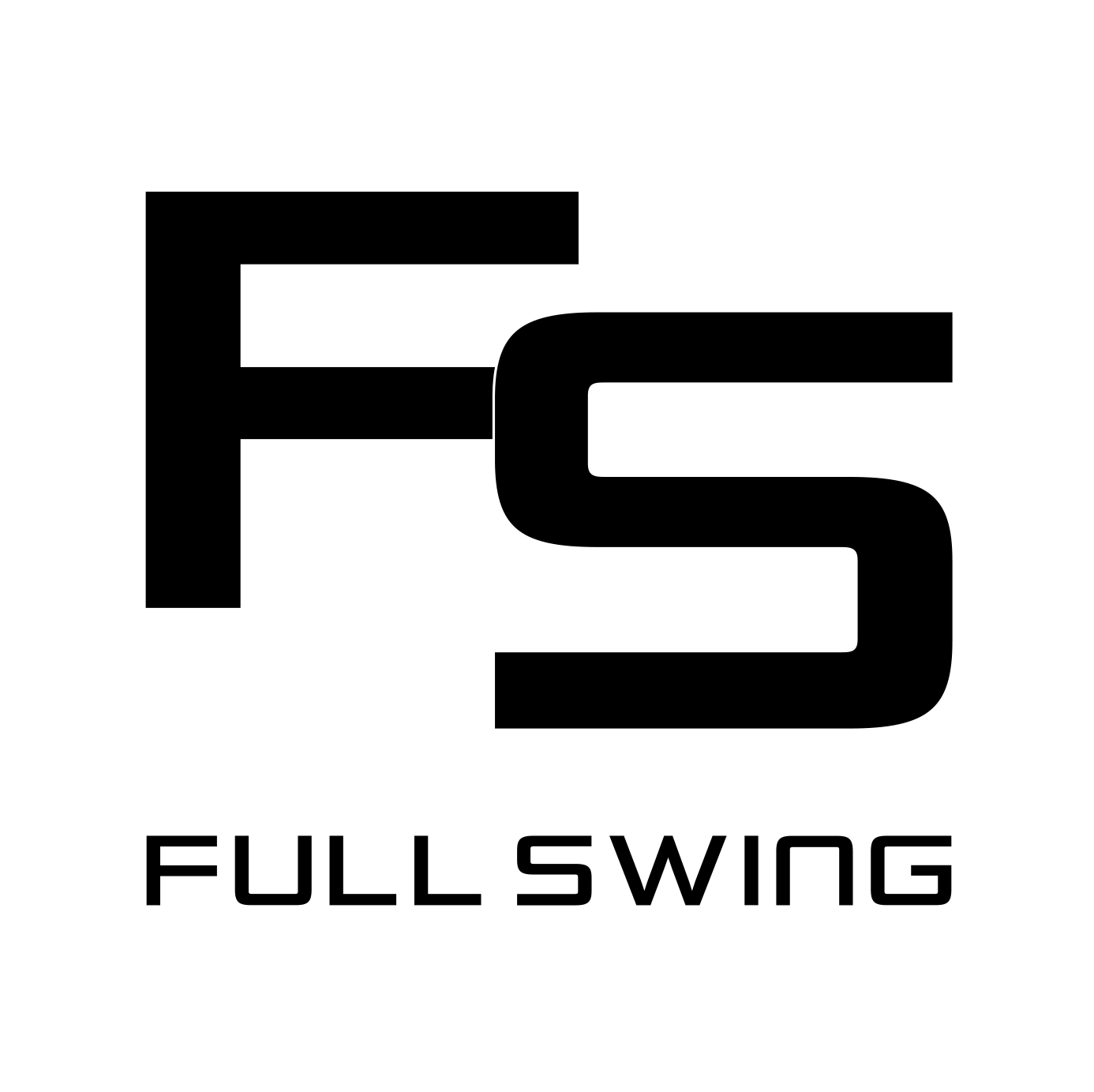 "Full Swing FS logo in bold black letters on white background representing premium golf technology - ALLBGT"