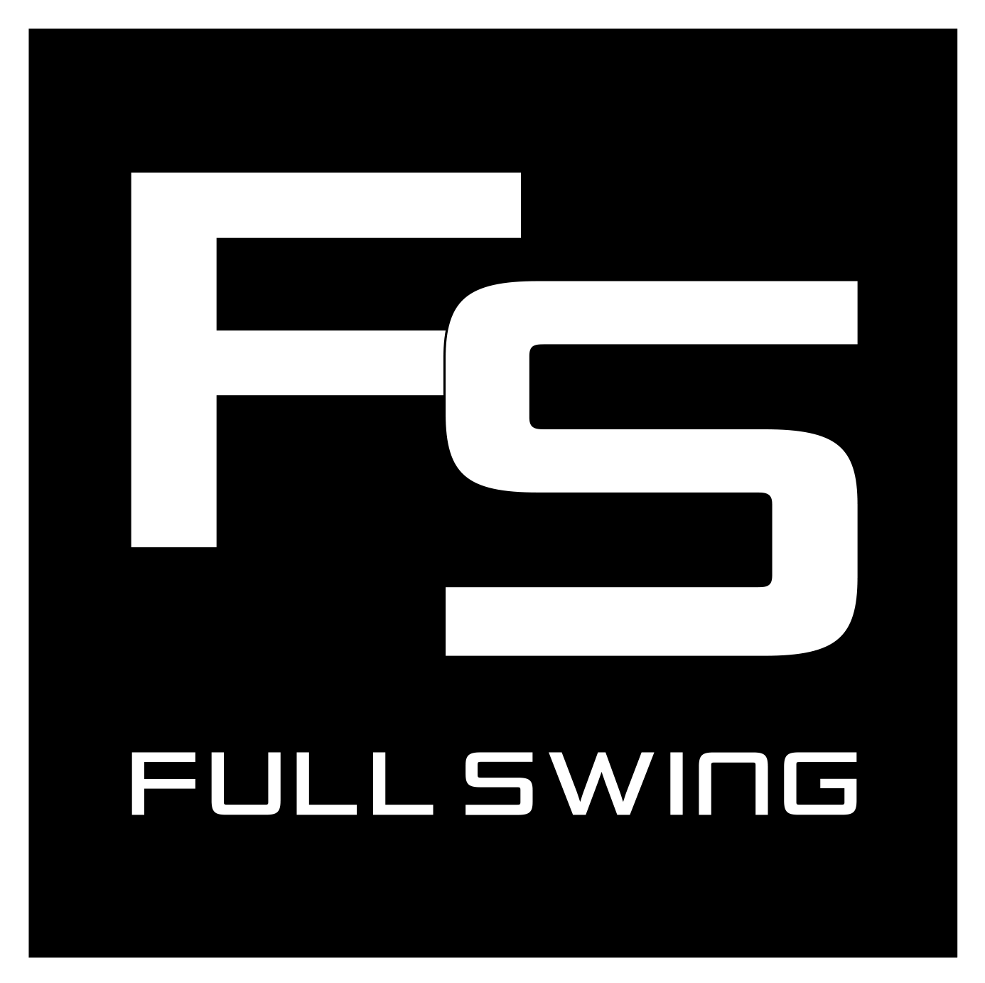 "Full Swing FS Logo in bold white letters on black background representing premium golf technology brand" - ALLBGT