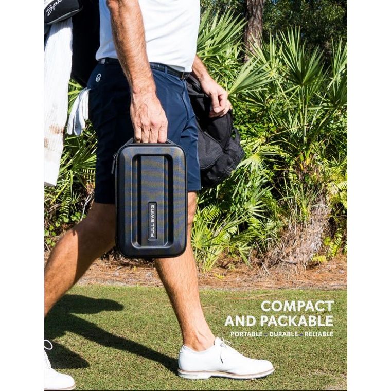 Full Swing KIT Golf Launch Monitor carrying case being carried by a person walking with it in hand - ALLBGT