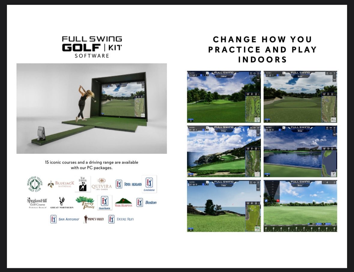 “Full Swing Kit Studio with golf simulator setup, practice visuals, and software display options - ALLBGT.”