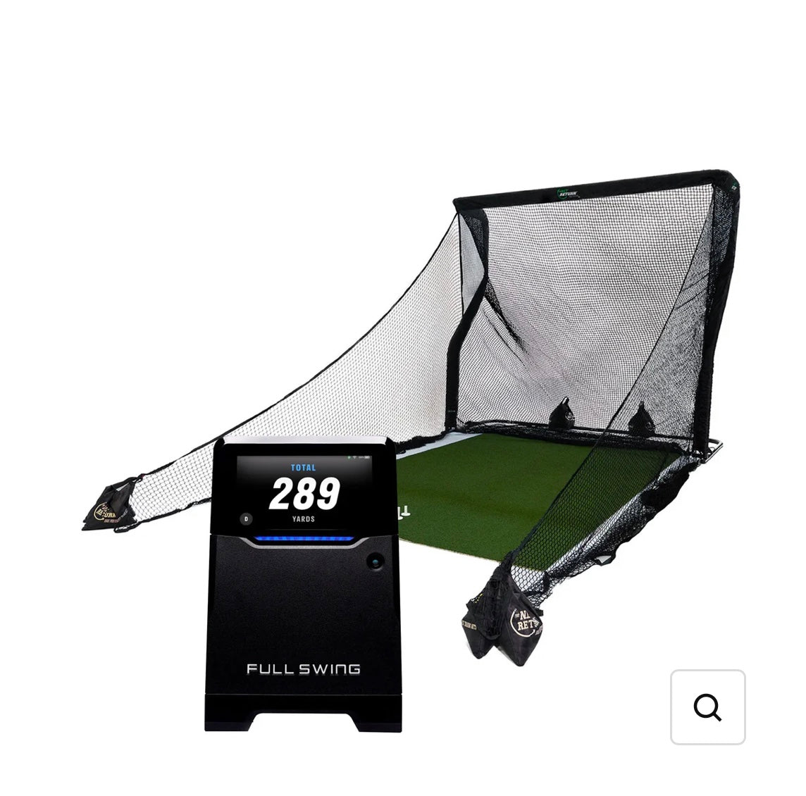 "Full Swing Launch Monitor with The Net Return Pro 9 golf net and turf mat setup for accurate swing tracking" - ALLBGT