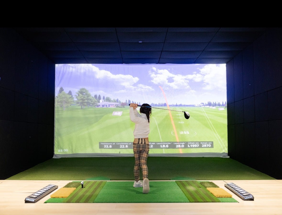 Golfer using the Golf VX T2 Simulator at indoor golf facility - ALLBGT