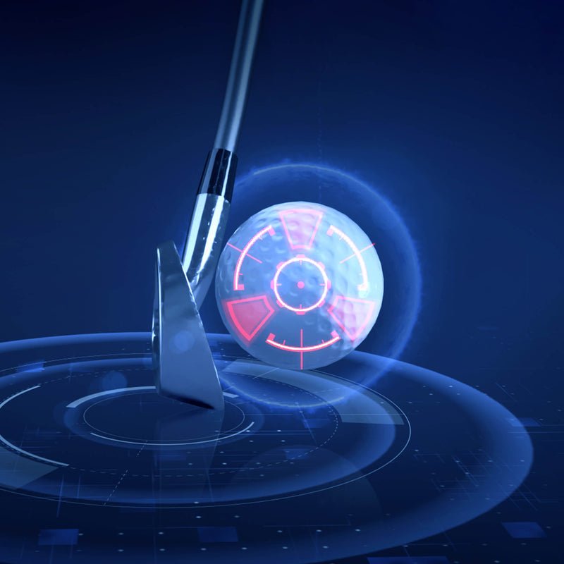 Colorful golf club striking ball to demonstrate swing speed and launch monitor position - ALLBGT