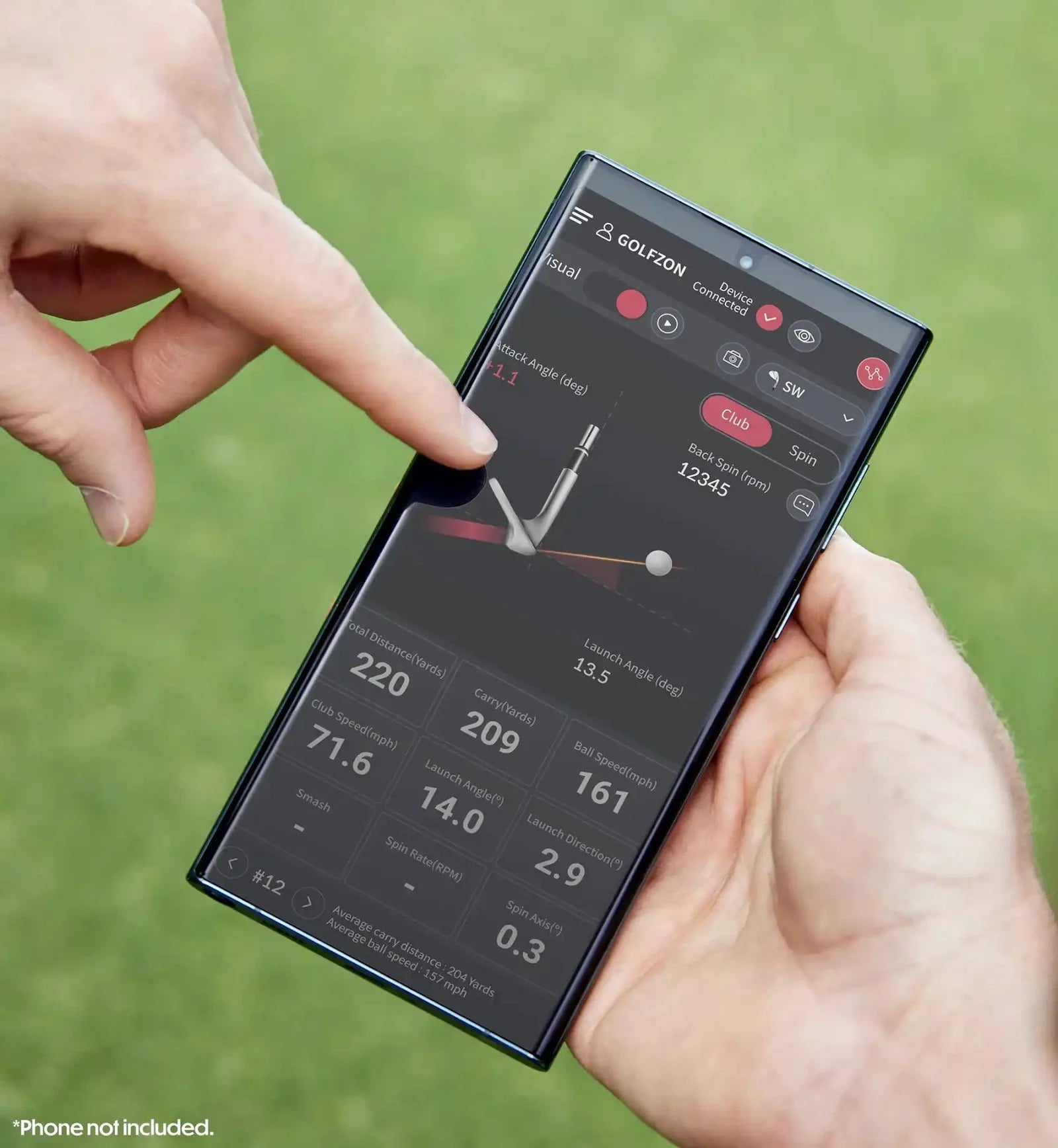 Golfzon Wave Launch Monitor data displayed on a smartphone - ALLBGT