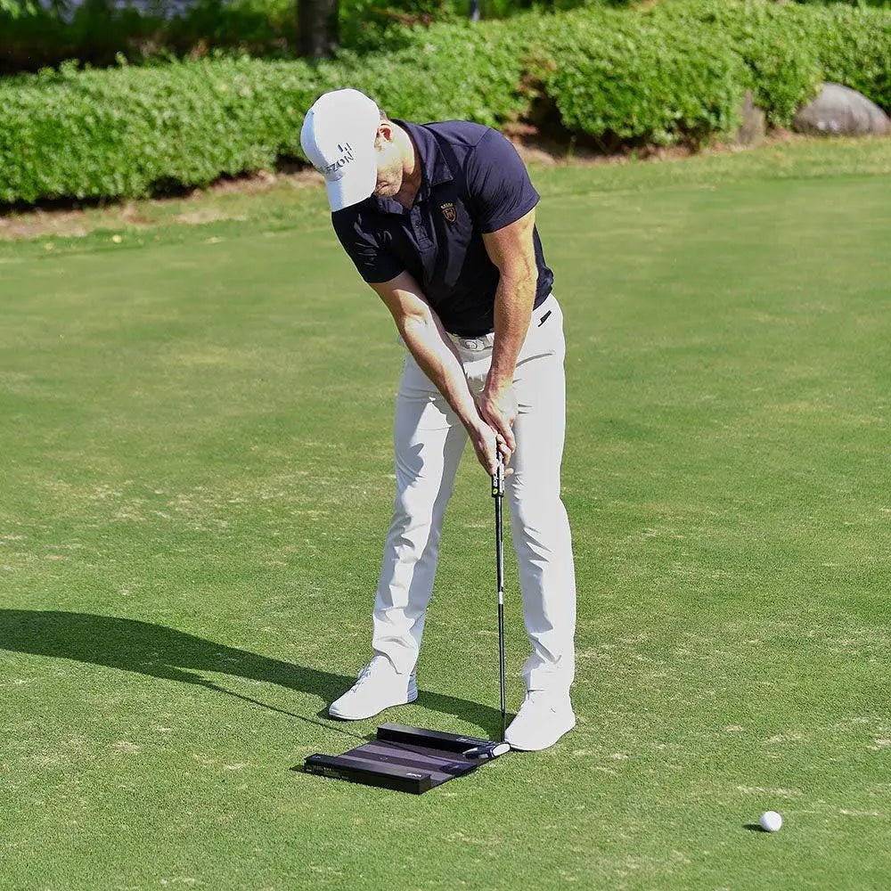 Golfer using the Golfzon Wave Launch Monitor on a golf course - ALLBGT