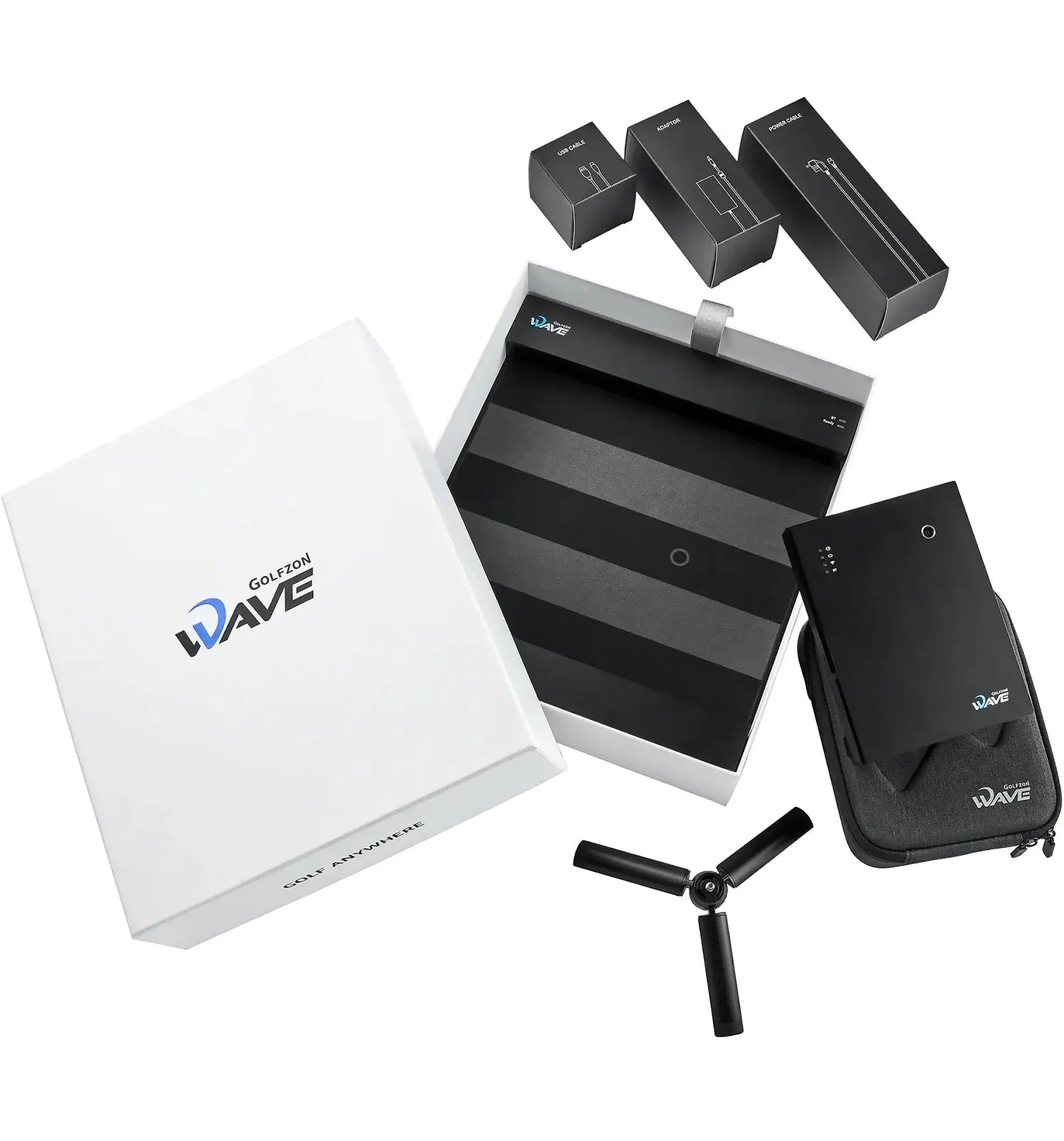 Golfzon Wave Launch Monitor with packaging, tripod, and accessories - portable golf simulator device for game play  - ALLBGT