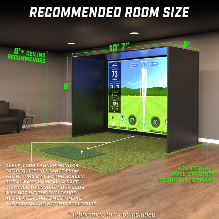 "Installed at home view of GoSports 10x8 ft Golf Simulator Enclosure Net with HD Impact Screen - ALLBGT"