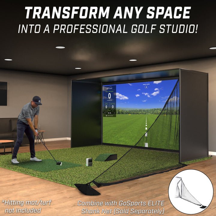 Right side view of GoSports 14 x 8 ft Golf Simulator Enclosure Net with Frame and HD Impact Screen - ALLBGT