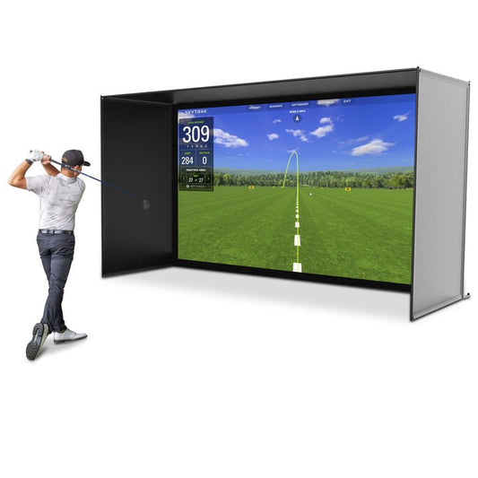 Side view of GoSports 14 x 8 ft Golf Simulator Enclosure Net with Frame and HD Impact Screen - ALLBGT