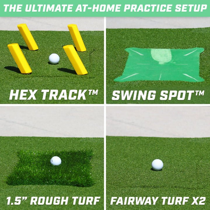 Full setup view of the GoSports 5 ft x 4 ft Pro Golf Practice Hitting Mat - ALLBGT