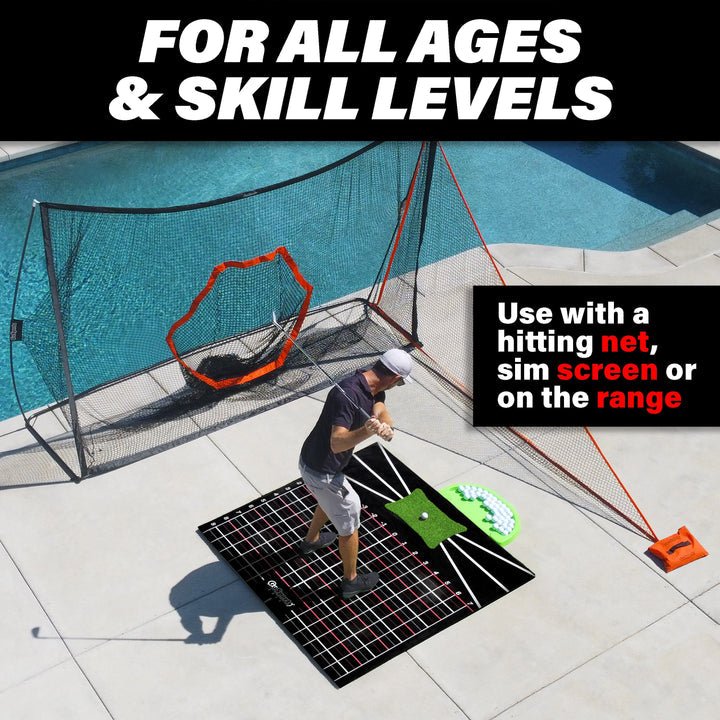 Indoor golf simulator setup using GoSports 5x5 Stance Golf Hitting Mat with Grid - ALLBGT