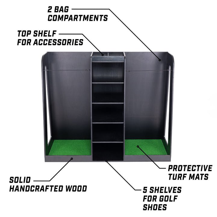 GoSports Double Premium Wooden Golf Bag Organizer and storage Rack - Black - ALLBGT