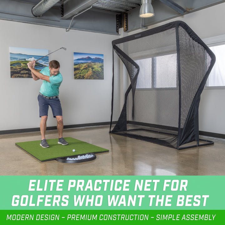 During swing using the GoSports ELITE Golf Practice Net with Steel Frame at home - ALLBGT