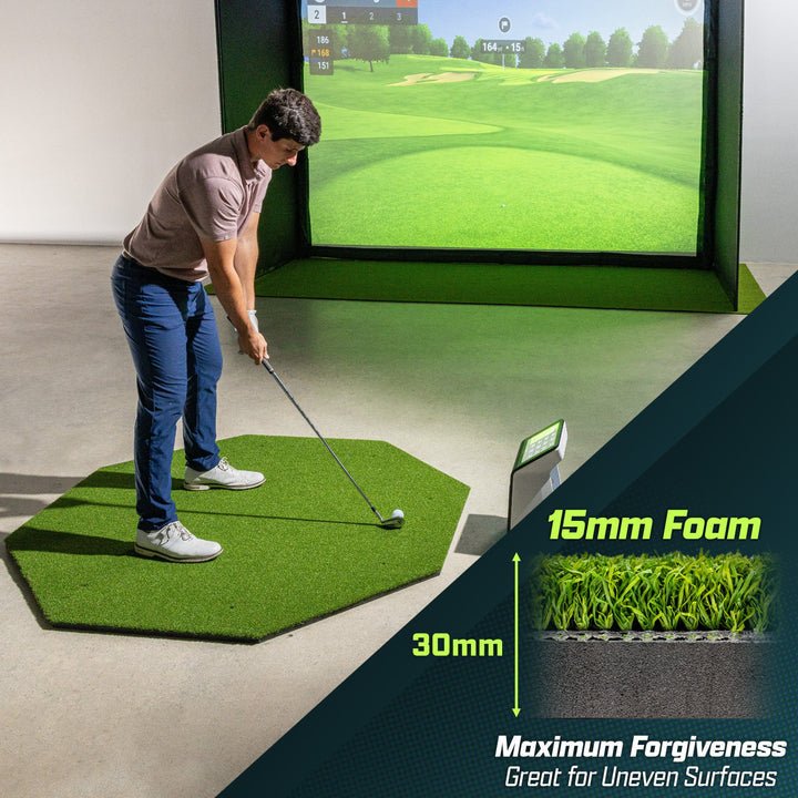 Golfer Mid-Swing image - Practice swing on GoSports Golf Hitting Mat - Pro 5x5 ft Octagon mat - ALLBGT
